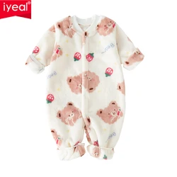 Iyeal 2024 Herbst Babys Kleidung Stram pler Nachtwäsche für Neugeborene weiche warme Fleece Overall Baby Mädchen Kleidung Kleinkind Overalls