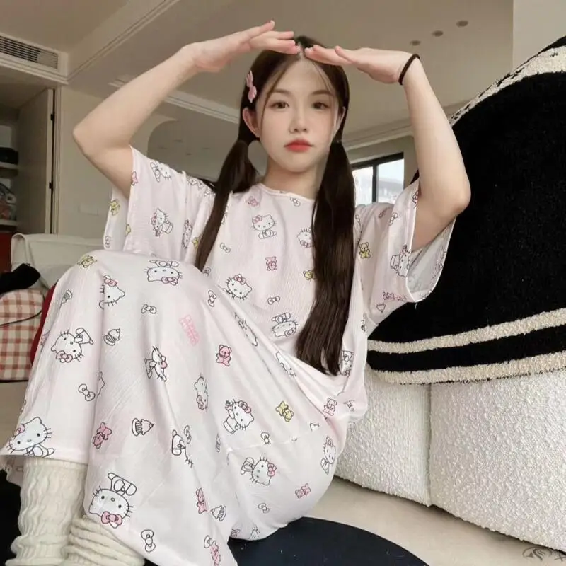 

Sanrio Cinnamoroll женская спальная юбка Kawaii мультяшная летняя футболка студенческая пижама для сна длинная юбка домашняя одежда новая