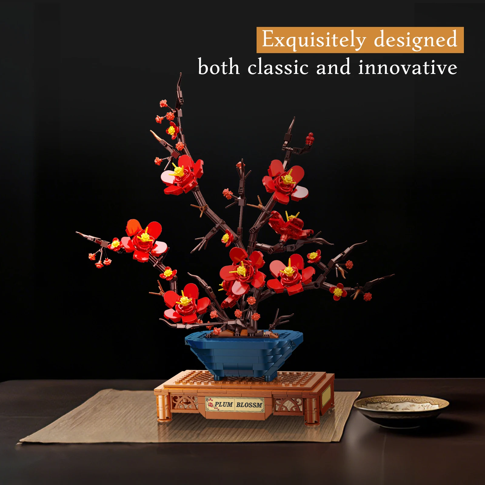 JJ9257 736 elementów Chiński Kwiat Śliwy Symulacja Rośliny Bonsai Klocki Konstrukcyjne Zabawka dla Dorosłych i Dzieci