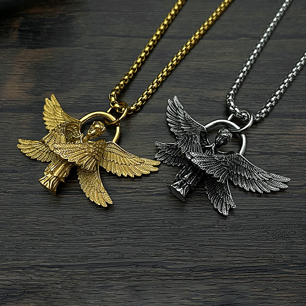 

New Fashion Creative Seraphim Wings Pendant Necklace Punk Men Woman Stainless Steel Wings Necklace Amulet Jewelry Gift Wholesale