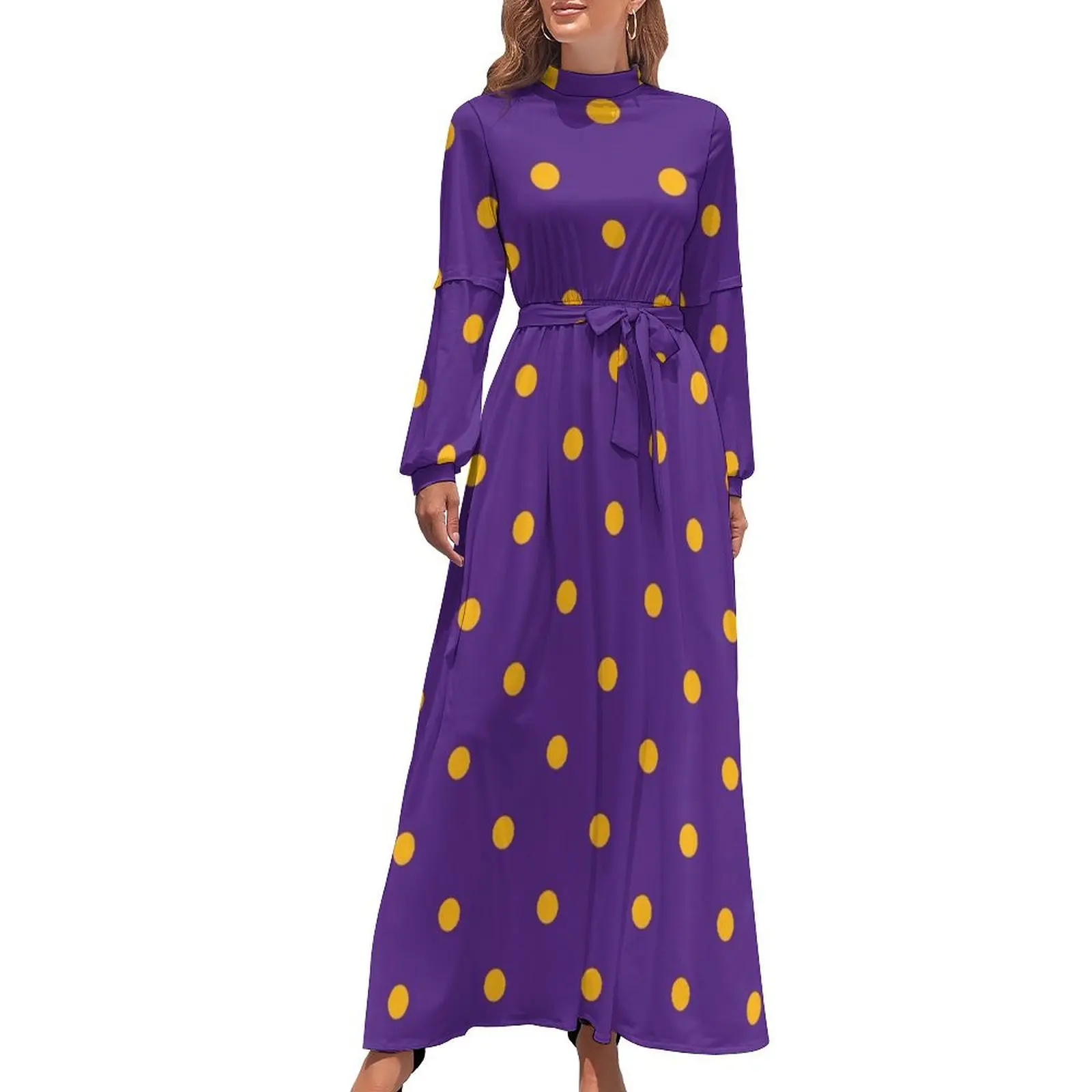 

Polka Dots: Purple & Yellow Long Dress women evening dress Long dress woman dresses for women