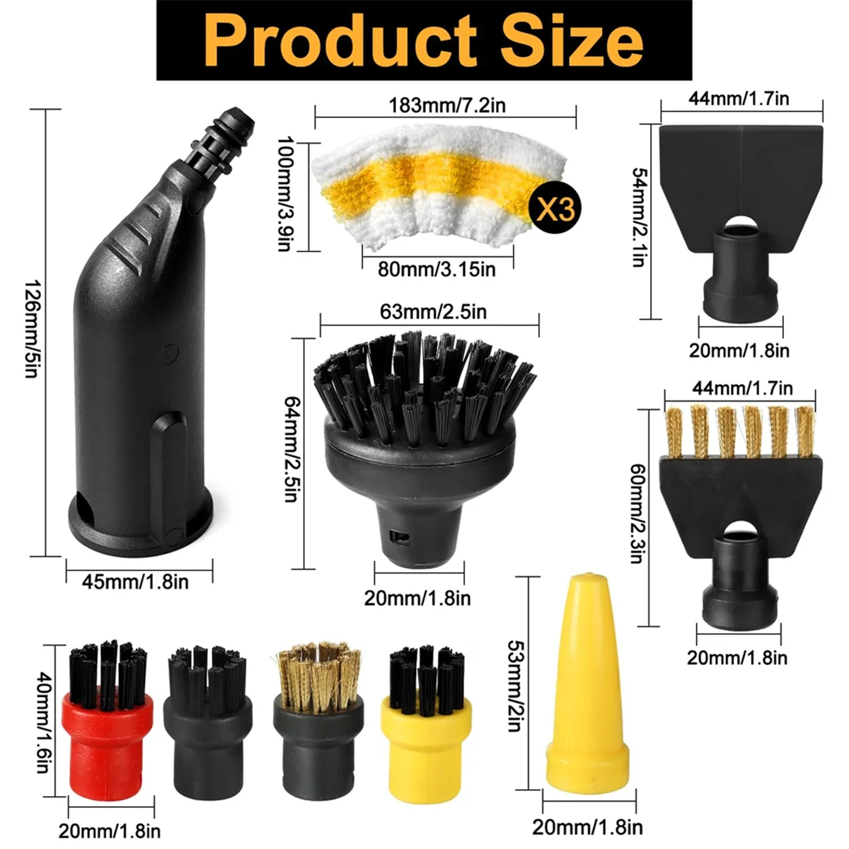 AB51 Dampfreiniger-Zubehör für Easyfix SC1 SC2 SC3 SC4, Rundbürste, Flachbürste, gebogene DüseHanddampfbürste