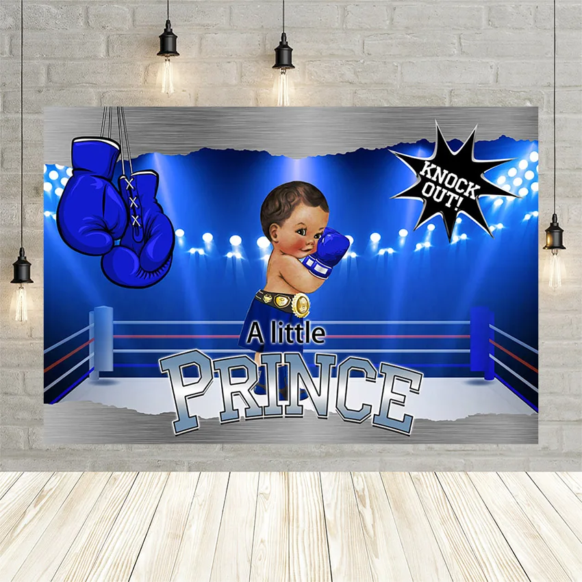 Blue Arena Boxing Glove Photography Background Little Prince Boy Baby Shower Backdrop Birthday Custom Backdrop Photo Studio Prop