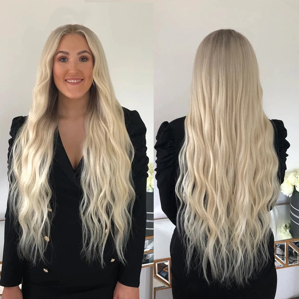 

Creamy Blonde Full Lace Wigs Ashy Roots Virgin Remy Human Hair Slightly Wavy Wig HD Transparent Lace Front Wig 13x6 Preplucked