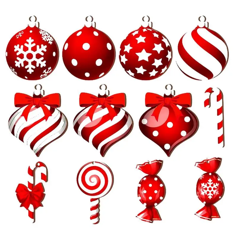 Adornos de piruleta para árbol de Navidad, Bola de árbol de Navidad acrílica plana, diseño de agujero de fijación, colgantes de bastón de caramelo, 12X