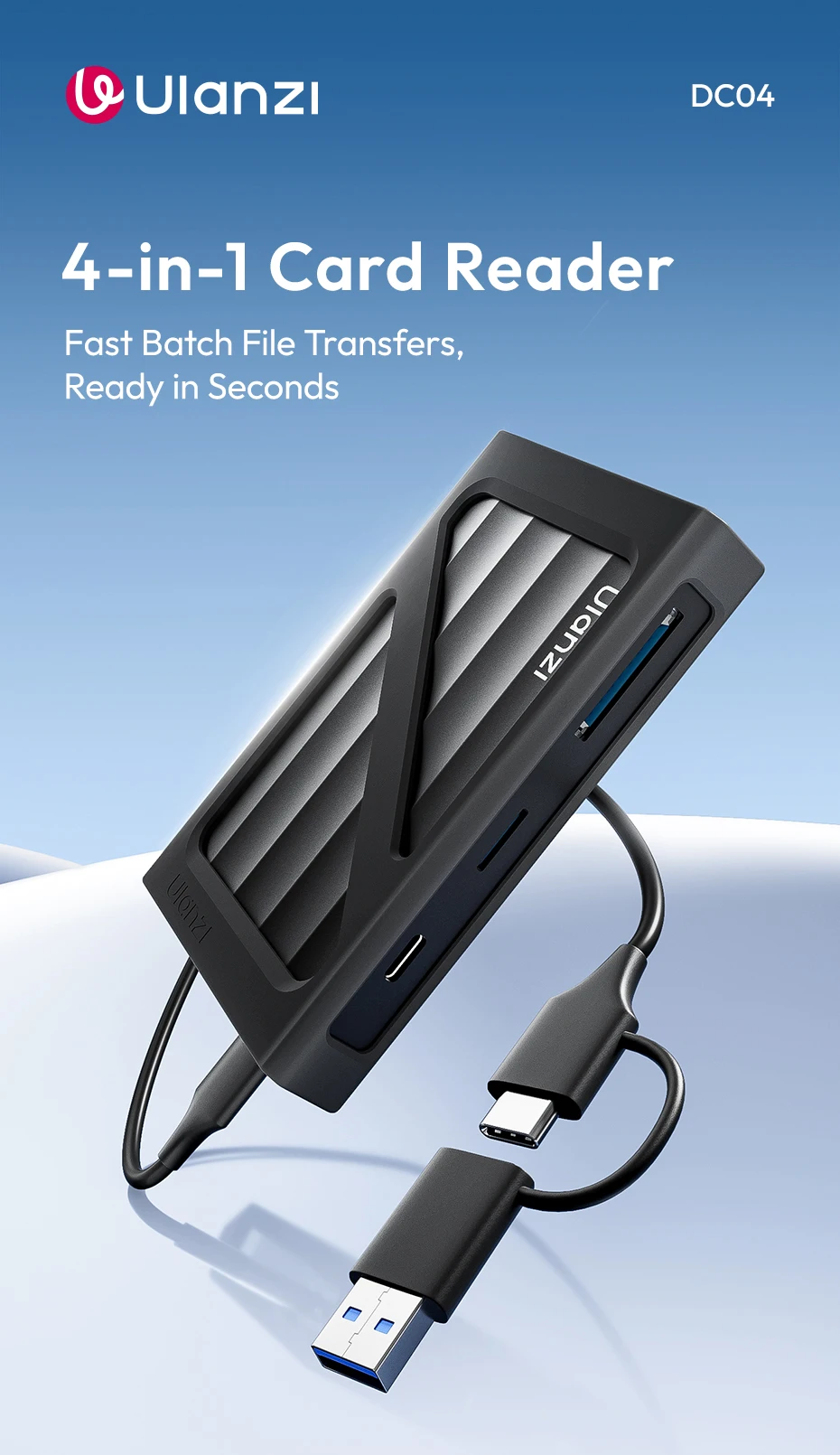 Ulanzi DC04 4-in-1 Kartenleser Tragbarer Metall-Kartenleser für Kamera Laptop Smartphones SD/TF/CFexpress Typ A/B für die Arbeit – Detail 1