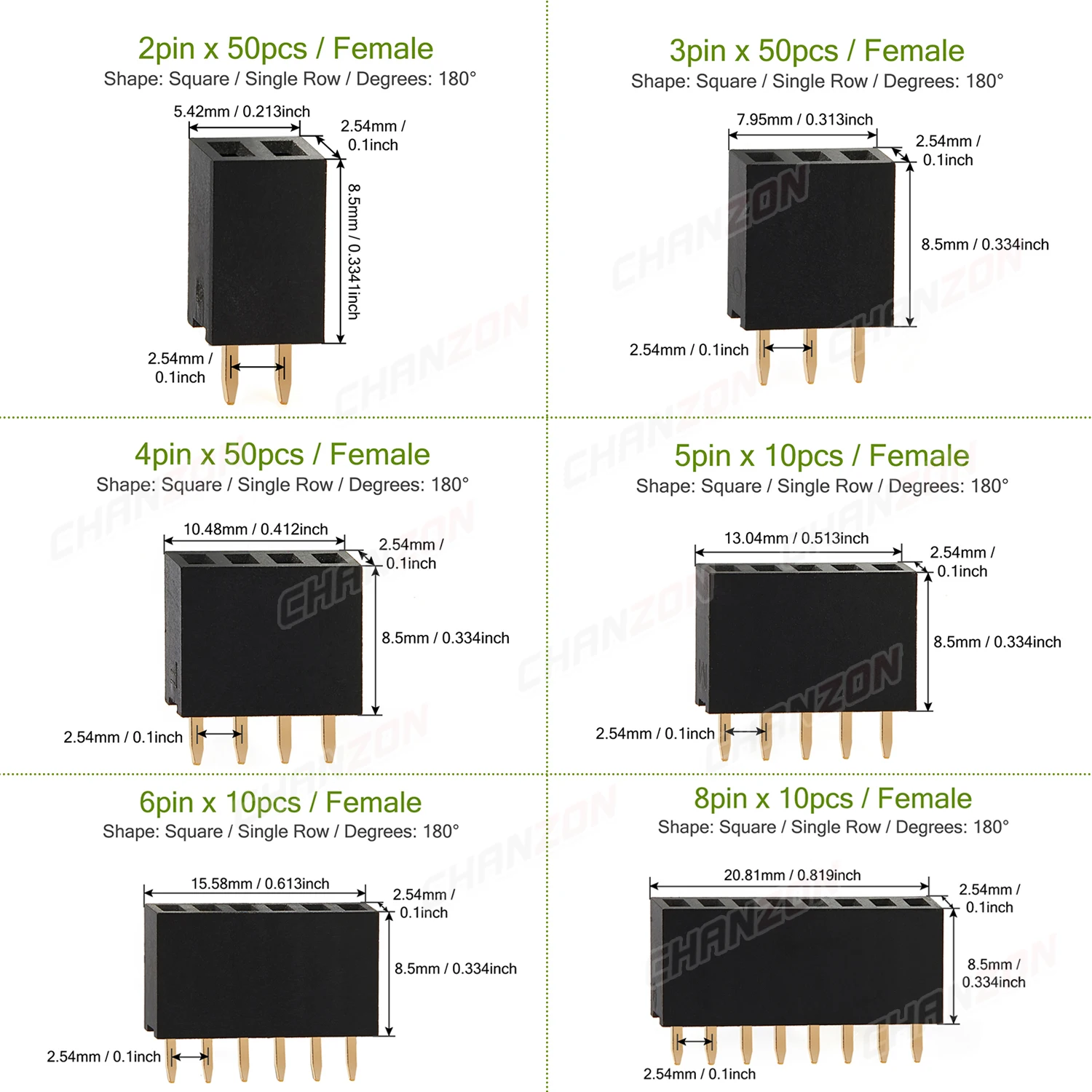 2, 3, 4, 5, 6, 8, 10, 12, 15, 20, 40, Buchse, vergoldet, lötfrei, einreihig, Pinheader, 2,54 mm Stecker für Leiterplatten