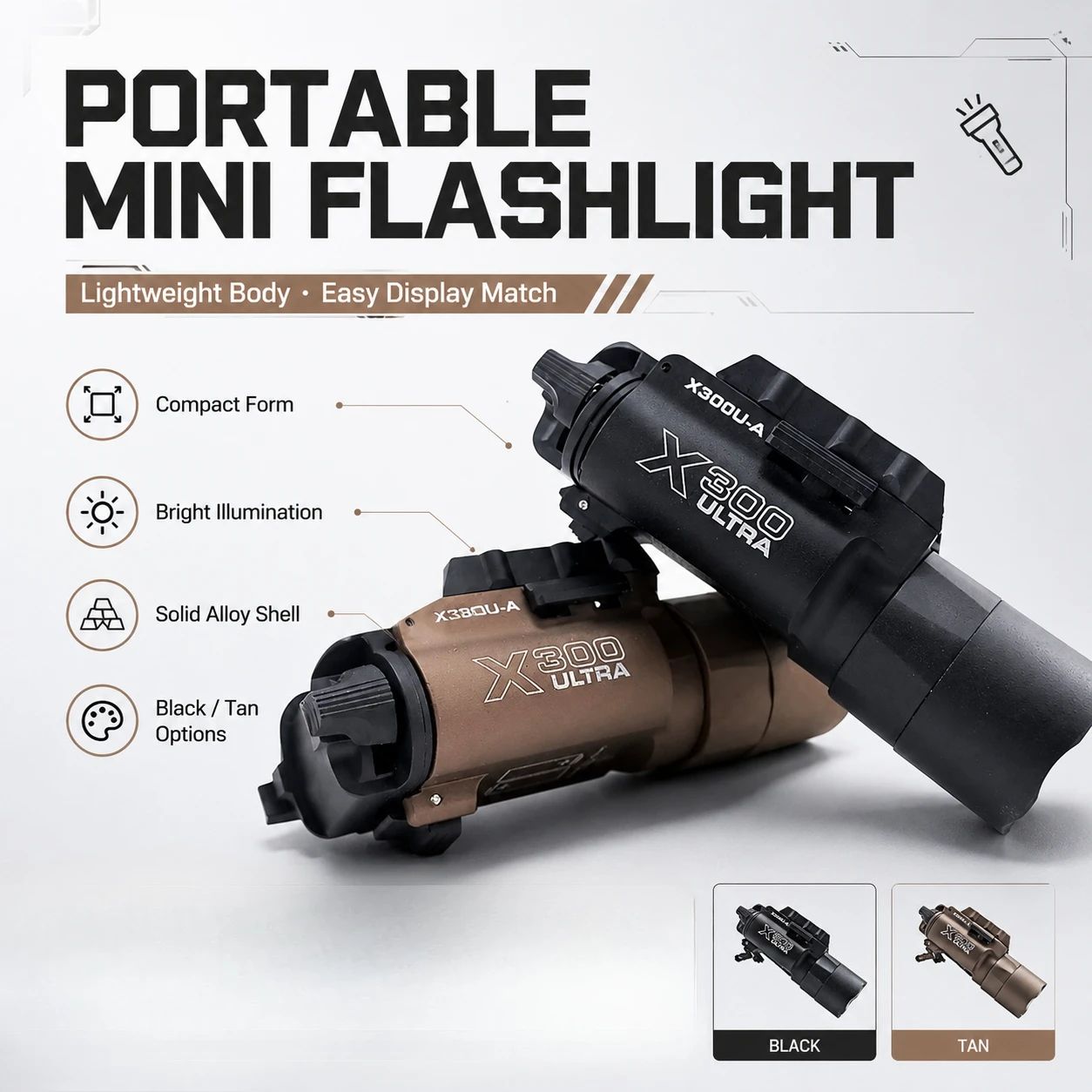 Compact Size Metal LED Flashlight Accessory High Luminous Light for Hobby Collectible Model Decoration