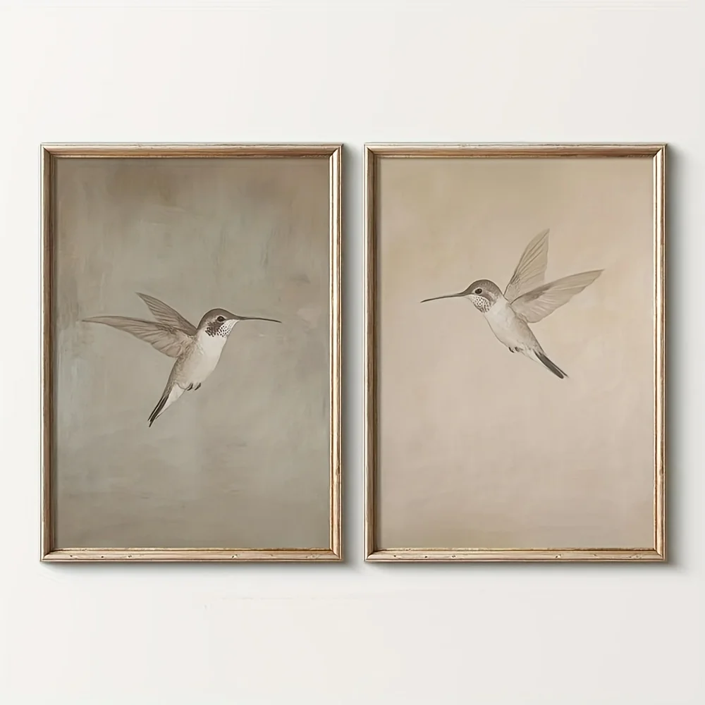 2pcs/set of Retro Hummingbird Animal Canvas Prints Minimalist Retro Bird Farmhouse Wall Art Posters for Living Room Home Decor