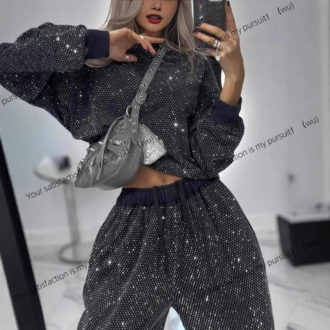 

Europe, America, autumn and winter popular women's clothing starry sky long-sleeved loose top wide-leg two-piece set