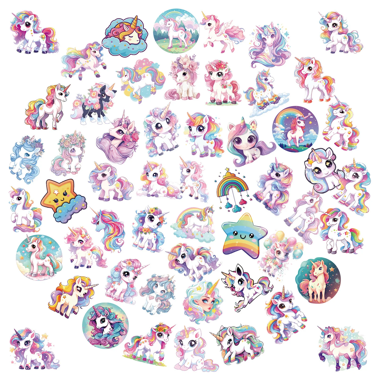 56PCS Color Unicorn Stickers Cute Animal Cartoon Graffiti Decorate DIY Notebook Suitcase Phone Fridge Water Cup Guitar Kids Toys