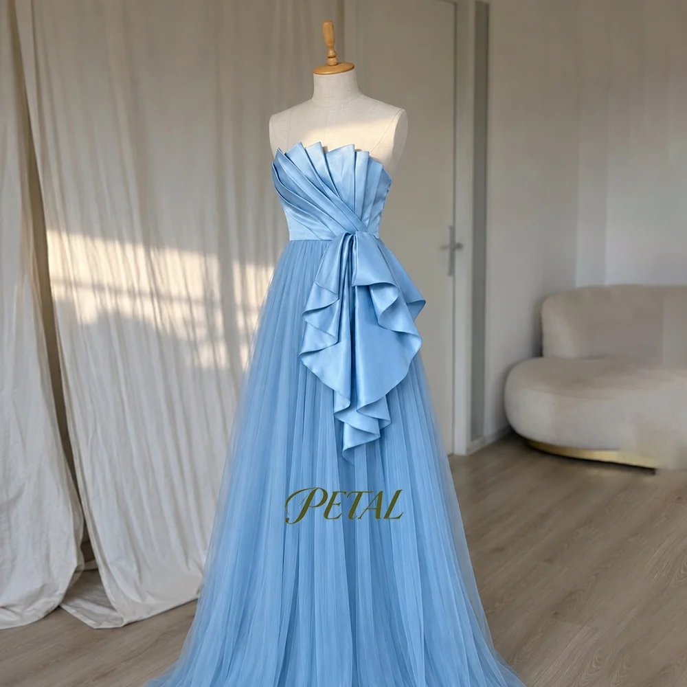 Petal Blue Prom Dresses with Ruffles A Line Evening Dress Fluffy Party Gowns for Women Celebrity Gala Dresses Customized