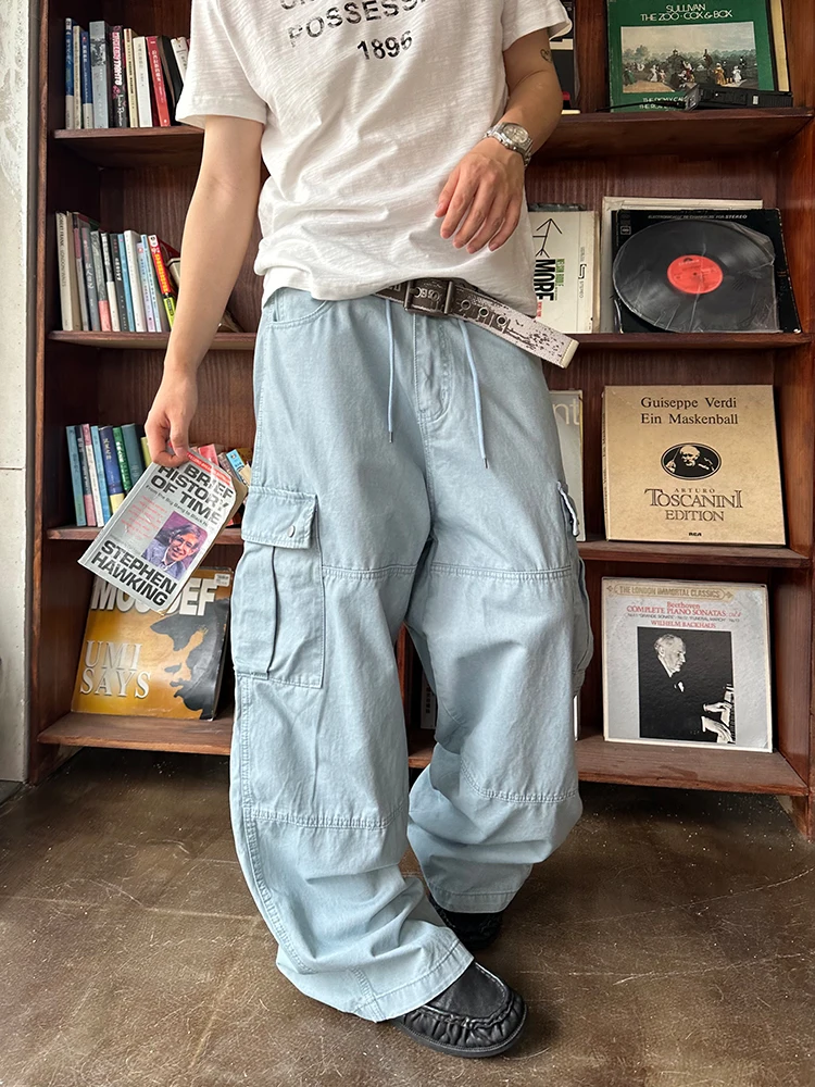 

CGGA American Retro Work Pants Men's Loose Casual Straight Leg Wide Leg Floor-Length Trousers Youthful Energy Sle