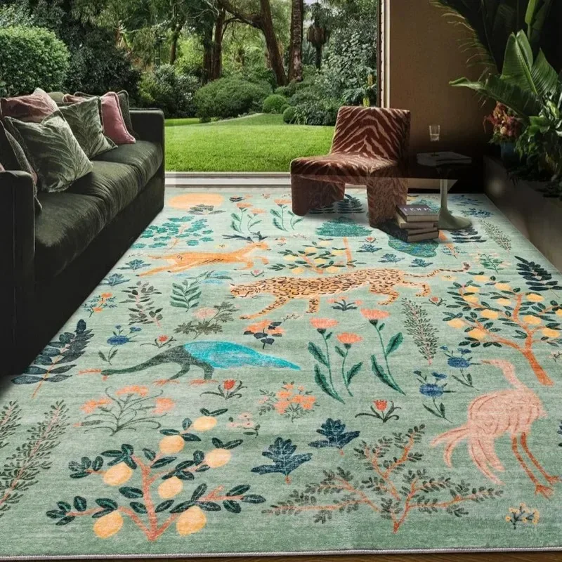Jungle Animal Green Rugs Tiger Area Carpet for Living Room Non Slip Machine Washable Floor Mat Home Decor Bedroom Nursery Rug 러그
