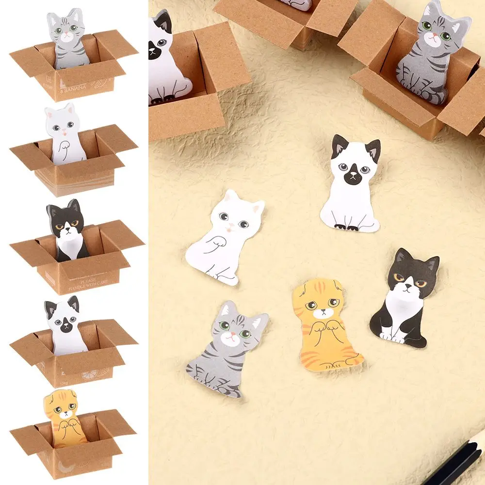 Creative Stationery Stickers Funny Bookmark Office Notepad Cartoon Cat Sticky Notes Memo Pad Kitten In Box