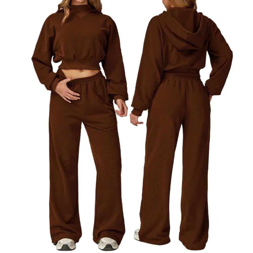 

Winter Yoga Sets Women's High Waist Hoodies Sweatpants 2 Pieces Sets Hooded Sweatshirt Casual Loose Running Sports Pants Suit