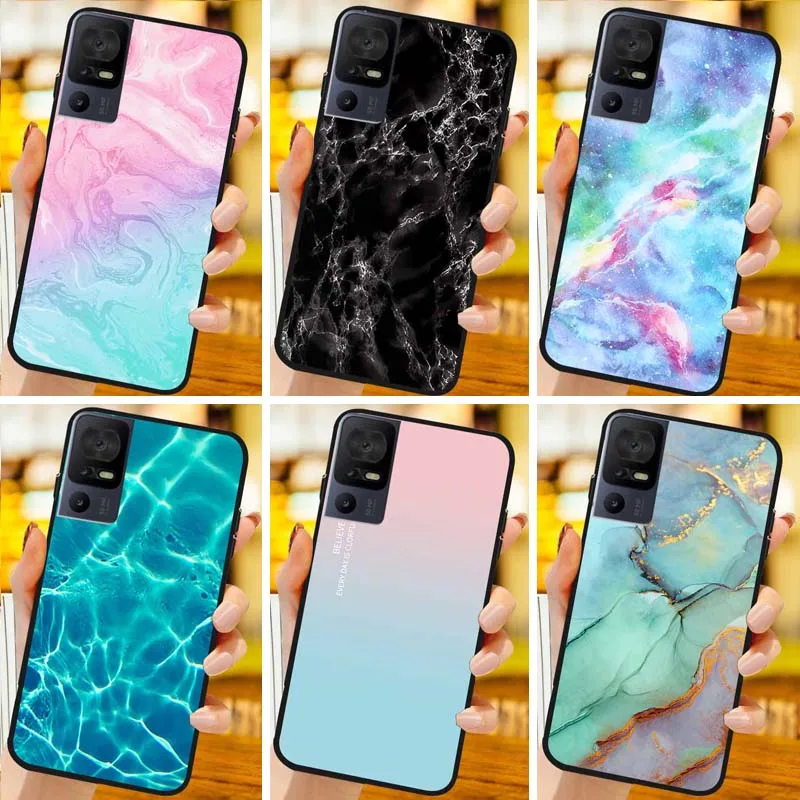 Funda para TCL 40 SE, Carcasa Trasera de Silicona con Diseño de Mármol para TCL 40 SE T610K, Funda Protectora para TCL 40R 40 R