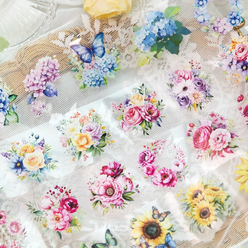 2rolls Floral Themed Loop Tape for DIY Office Stationery Handbook Notebook Phone Case Calendar Greeting Card Gift Supplies