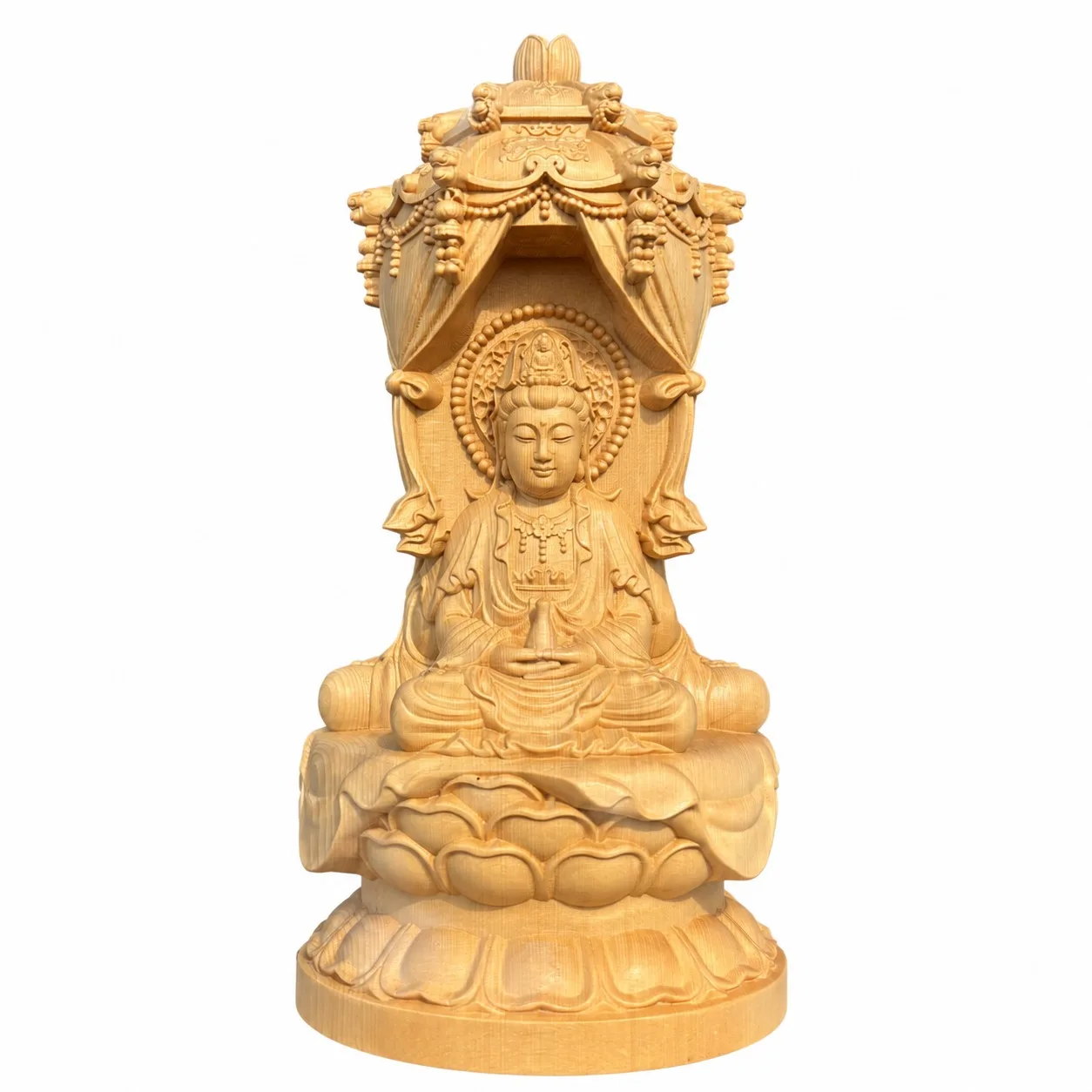 Hand Carved Hinoki Wood Western Three Saints Statue for Traditional Chinese Buddhist Home Shrine Altar Decor Gift Set