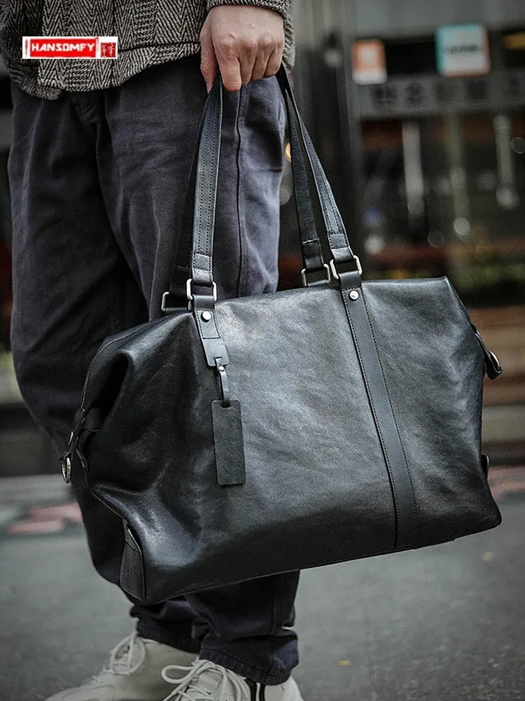 Men\'s Tote Bag Travel Bag Large Capacity Computer Bag Soft Leather Cowhide Handbags Business Leisure Fitness