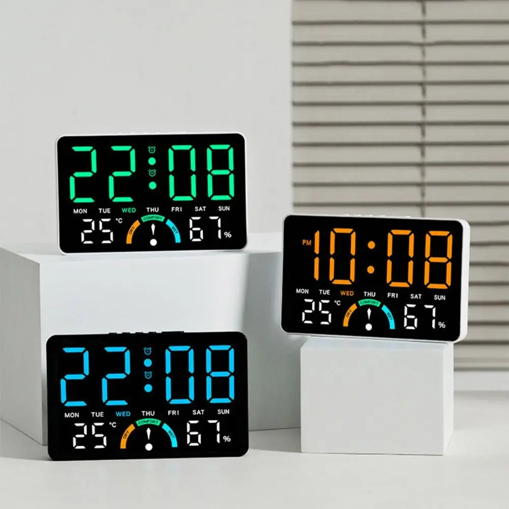 Wall-mounted Electronic Wall Clock Multi-functional Date Digital LED Clocks Home Voice Control Display Table Clock for Bedroom