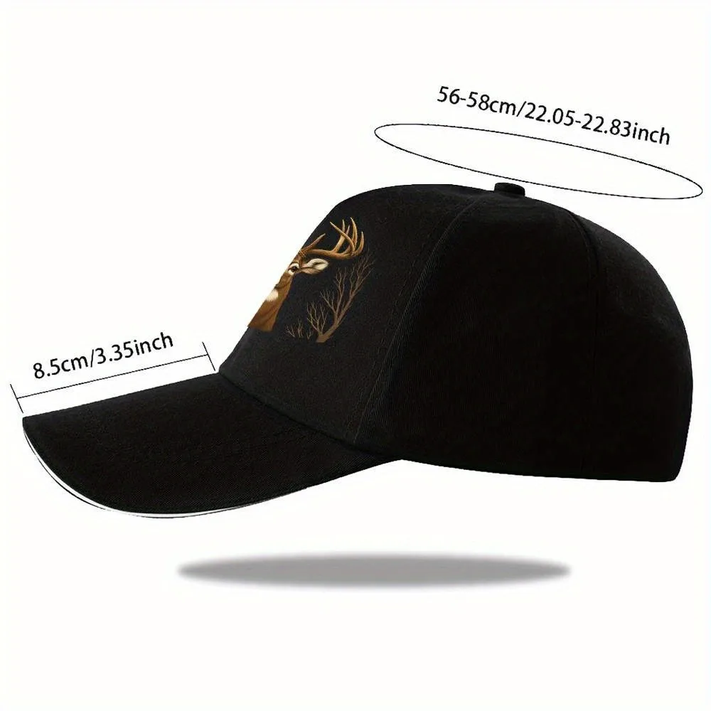 Deer Head Antlers Trees Graphic Baseball Cap Polyester Hunting Outdoor Adjustable Sport Hat for Men