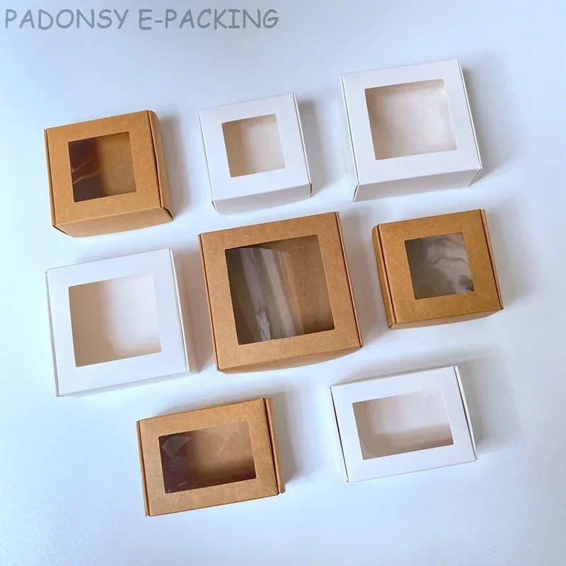 50pcs 크래프트 종이 사탕 상자 창 비누 포장 상자 웨딩 크리스마스 베이비 샤워 초콜릿 선물 상자 포장
