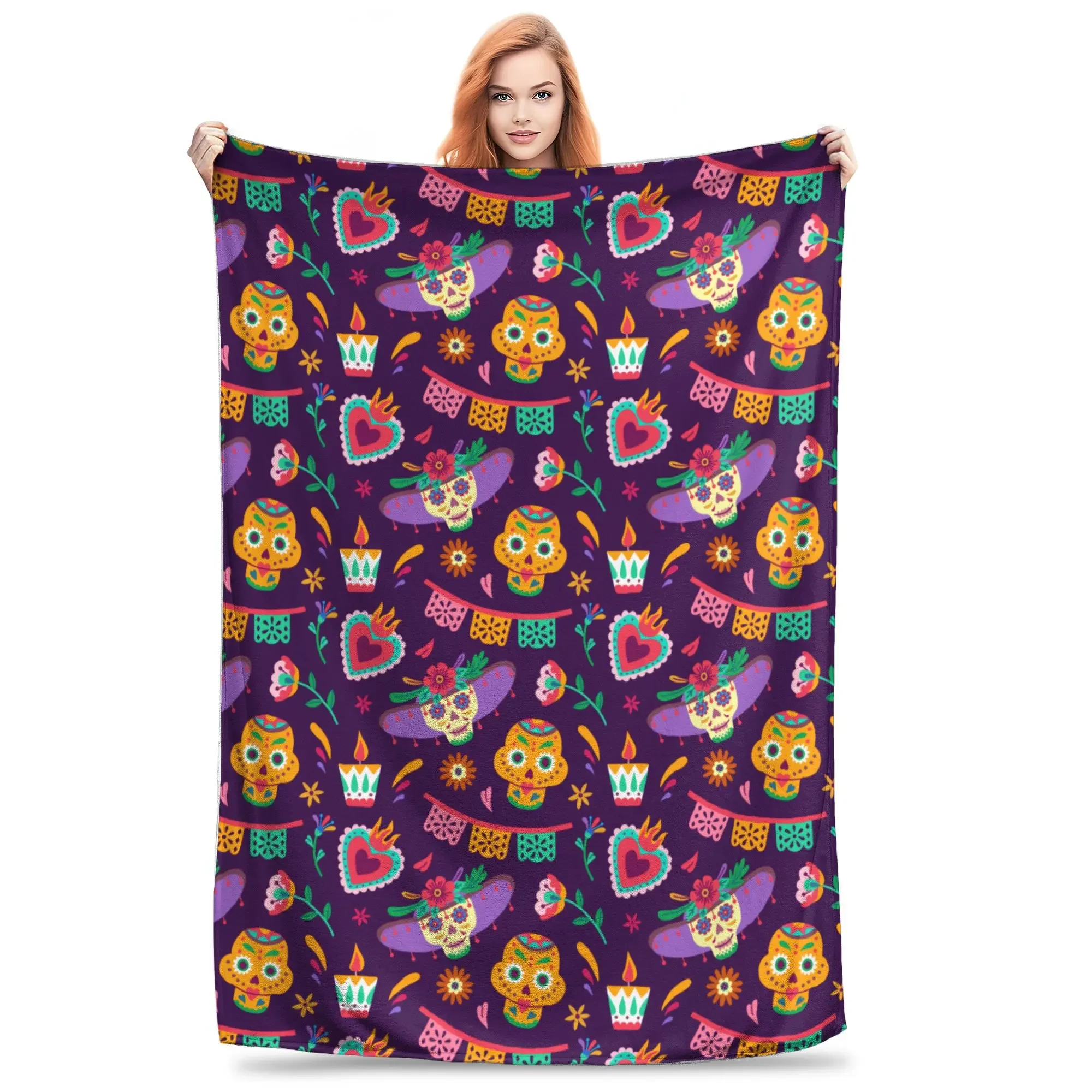 Dia De Los Muertos Day of Dead Blanket Soft and Lightweight Traditional Sugar Skull Throw Blankets for Couch Sofa and Bed