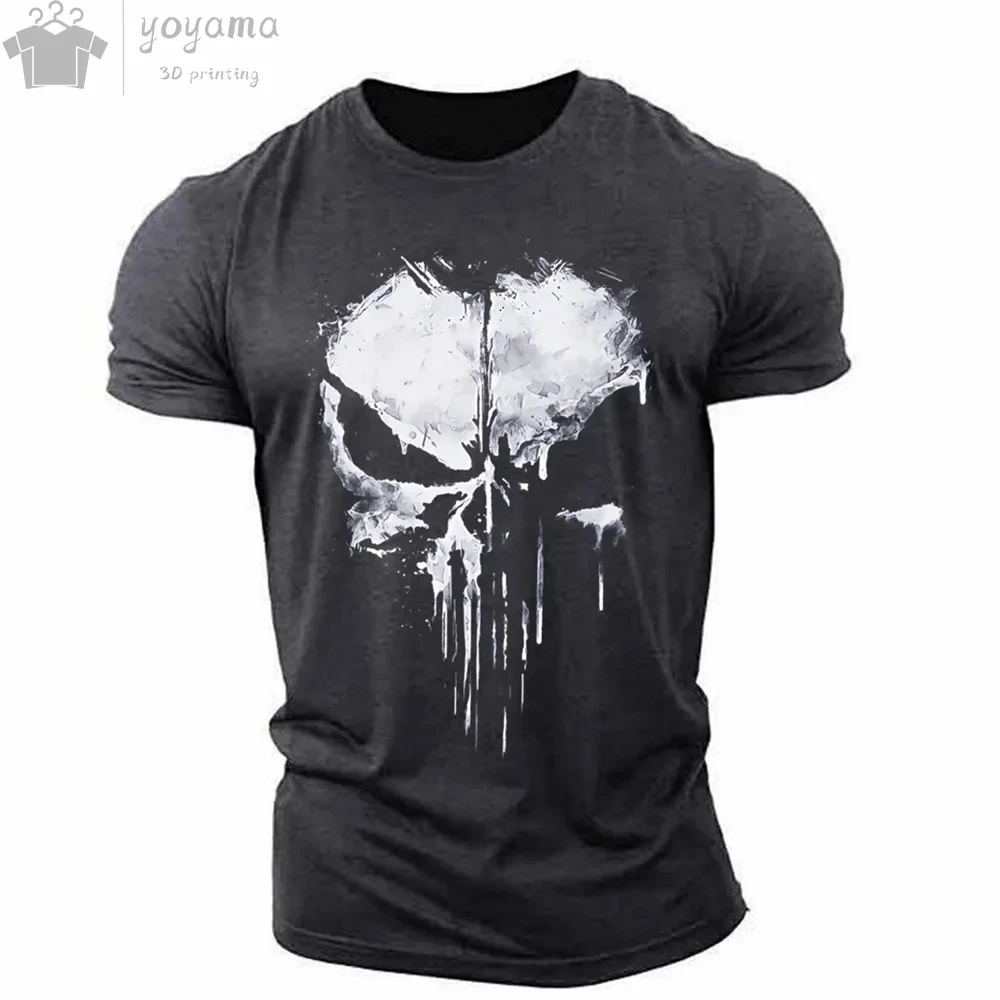 Men's T-Shirt Retro Black and White Skull Print Casual Harajuku vintage Fashion T-Shirt High quality oversized social mens cloth