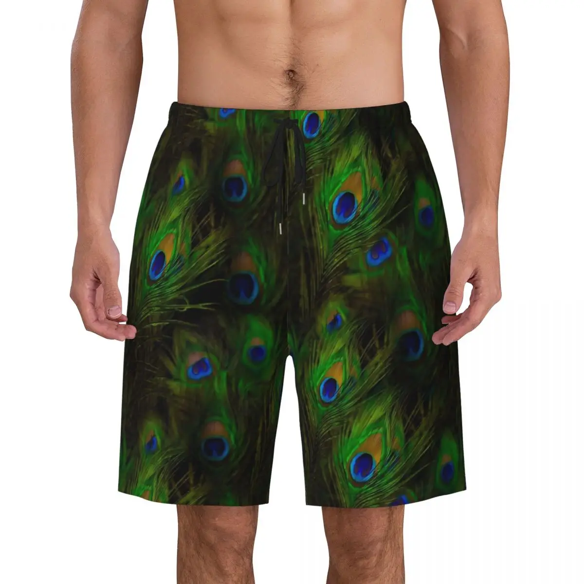 

Peacock Feather Board Shorts Summer Plummage Print Casual Board Short Pants Man Sportswear Quick Dry Custom Swimming Trunks