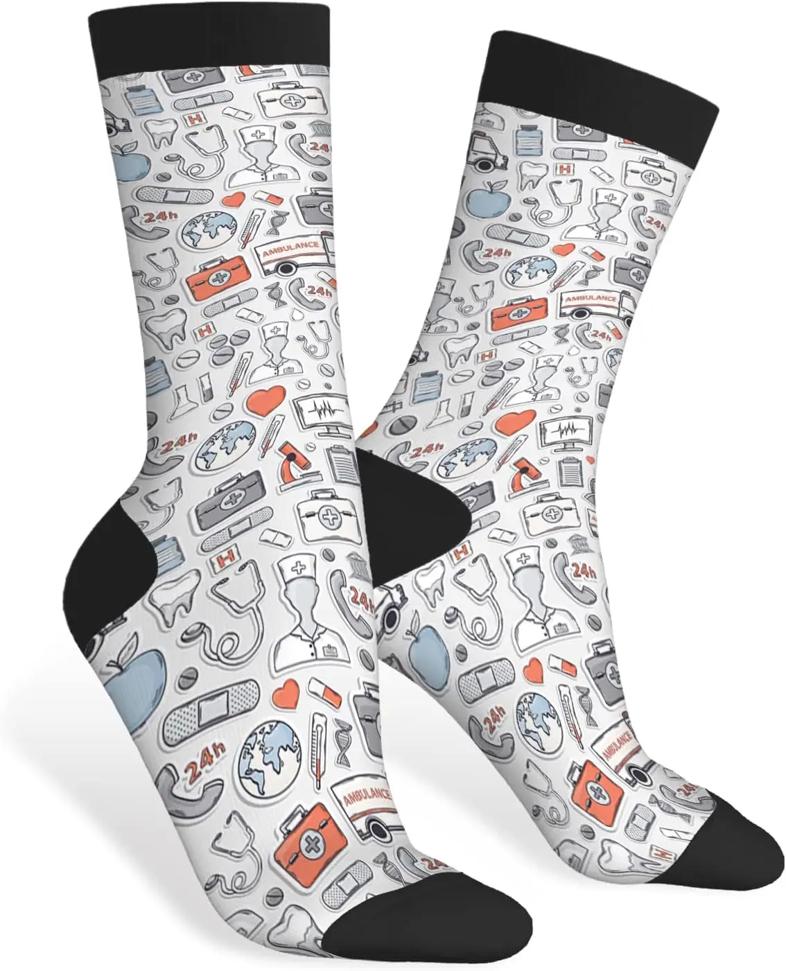 جوارب طبية مضحكة باللون الأحمر والرمادي والأزرق للعناية بالمستشفى، جوارب كاجوال بتصميم متباين الألوان للنساء والرجال هدية