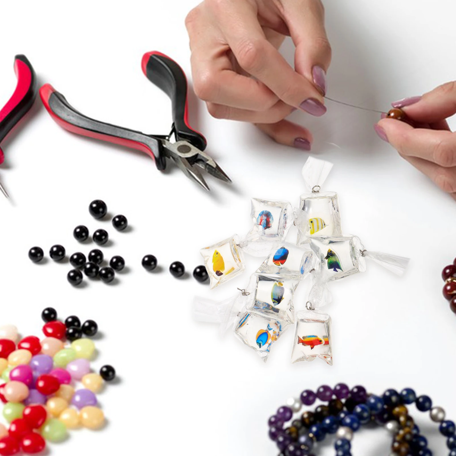 

8 шт., смоляная сумка-рыба, очаровательные ювелирные изделия, брелок с золотой рыбкой, сумка, подвески, декоративные подвески в виде океанских животных, подарки «сделай сам»