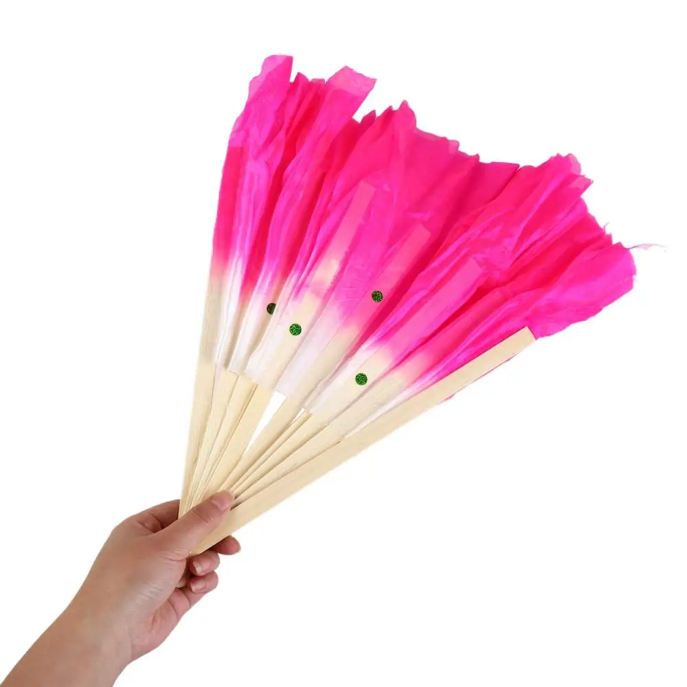 Chinese Folk Art Rose Silk Veil Bamboo Short Dancing Fan for Belly Dance