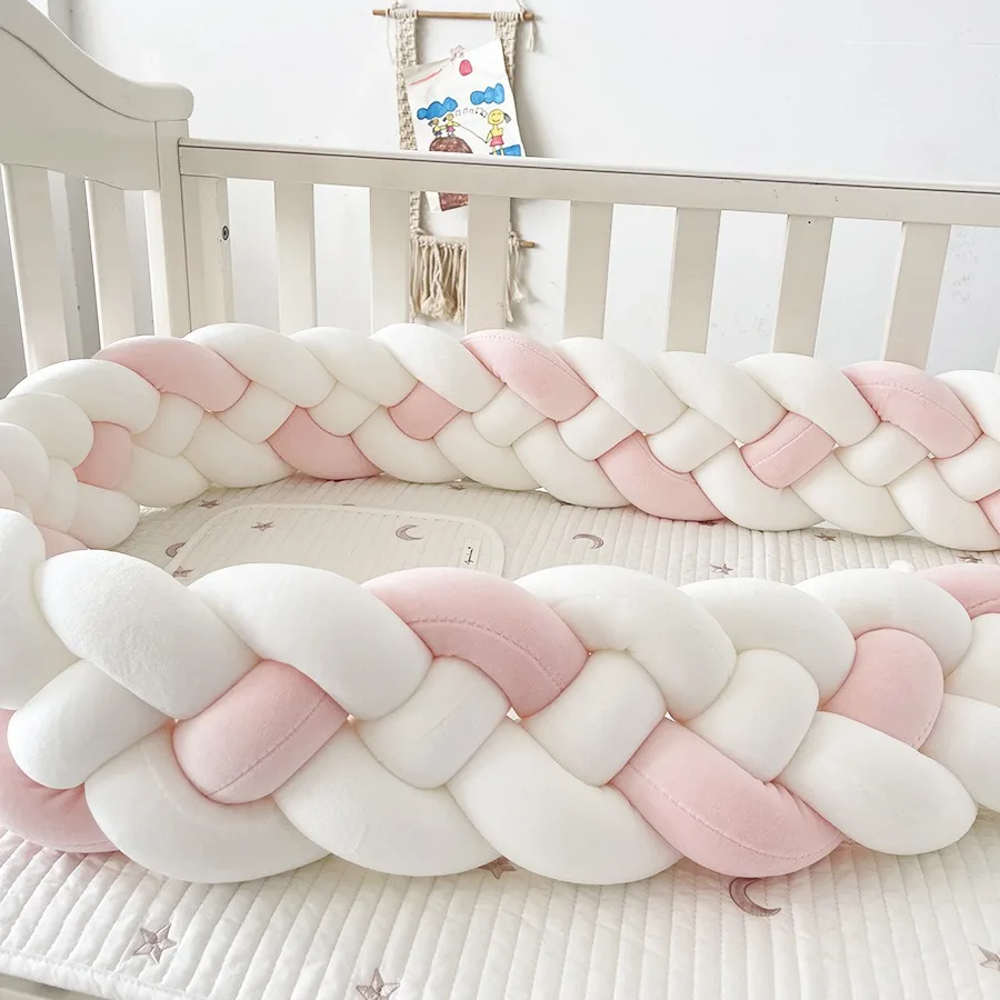 

Braided Crib Bumper Cotton Knot Pillow Crib Protector Baby Decoration Room 4 Knotted 1M/2M/3M Baby Bed Bumper