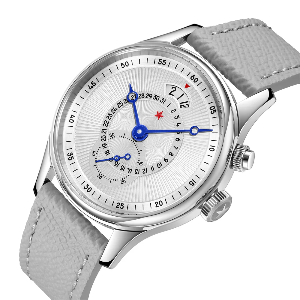 RED STAR   40mm Watches for Men Seagull ST1716 Movement  5ATM Automatic Mechanical Watch Push-Button Calendar Sapphire Crystal