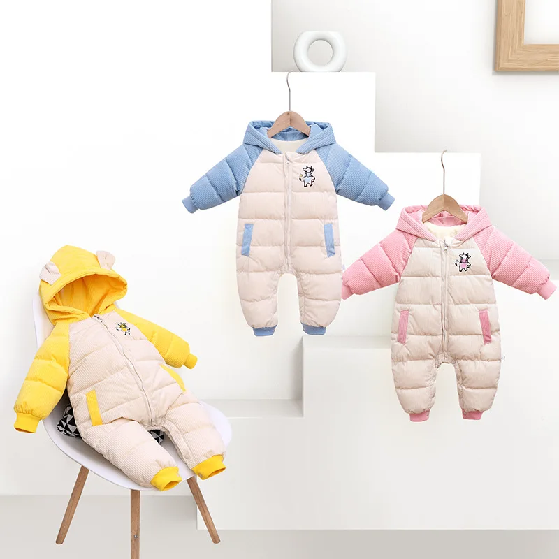 1-3 Years Old Baby Winter Jumpsuit Corduroy Fabric Velvet Lining Thick Warm Jacket Baby Boy Baby Girl Winter Cotton-Padded Coat