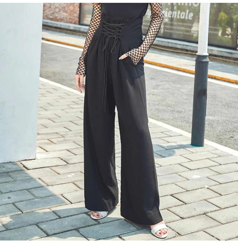 

Женские уютные пижамные штаны, черные широкие брюки с высокой талией, дышащая и мягкая ткань, свободная одежда свободного покроя, повседневная одежда