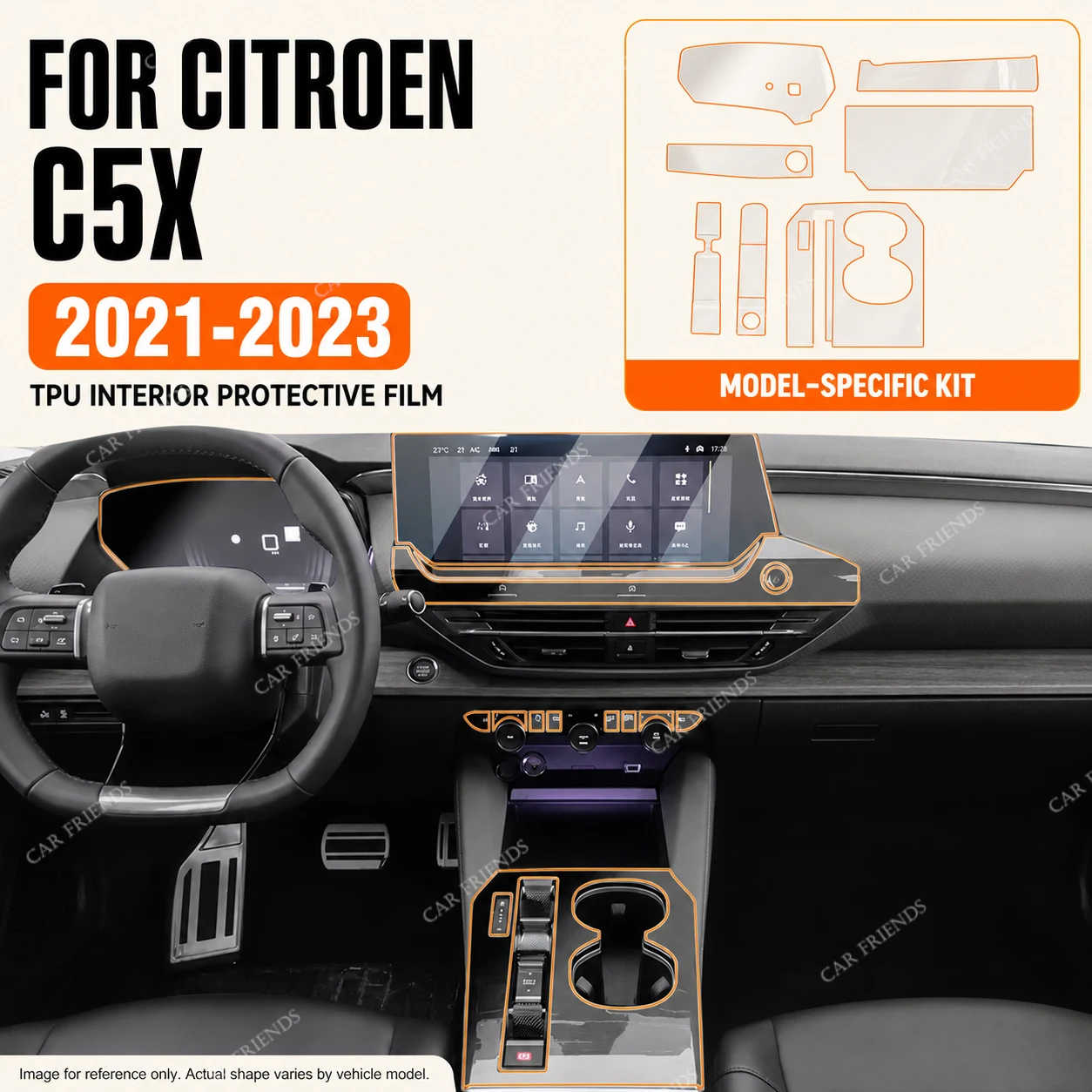 For Citroen C5X 2021-2023 Crossover Transparent TPU Automotive Interior Trim Protective Film Self-adhesive Clear Full Set