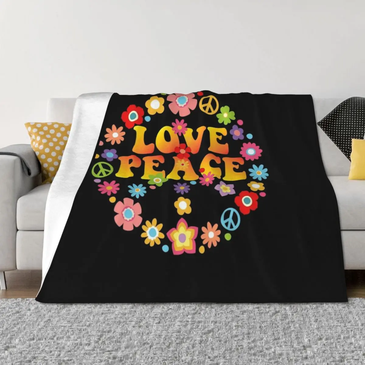 

PEACE LOVE 60s 70s Tie Die Groovy Hippie Throw Blanket Flannel Fabric Thins Sleeping Bag christmas decoration Blankets