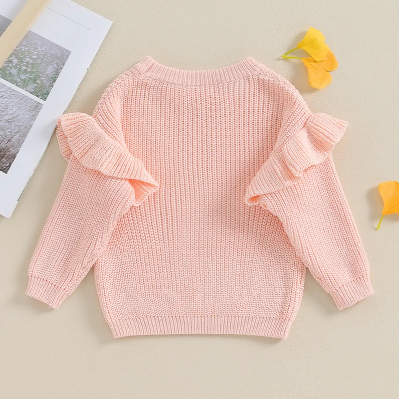 Autumn Winter Newborn Baby Girls Warm Sweaters Cute Ruffle Long Sleeve Solid Color Knit Pullover Toddler Loose Tops