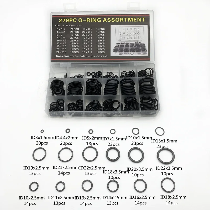 Rubber O-ring Gaskets 279Pcs Seal Ring Set Nitrile Rubber High Pressure O-Rings NBR Faucet Sealing Valve O Rubber Rings Set