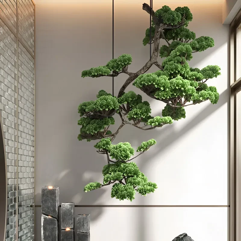 Simulated welcome pine upside-down pine entrance landscaping Luo Han pine indoor window decoration landscape