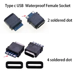 2Pcs USB TYPE C Wire Type IPX7 Waterproof Female Socket 2 4 Solder Joints With Board Waterproof Charging Port USB C Interface