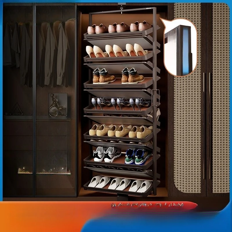 

360 degree rotating shoe rack household new flip hardware height adjustable shoe cabinet built-in storage artifact
