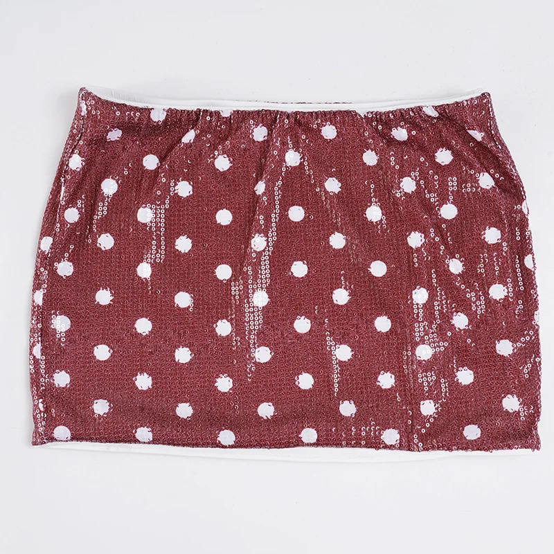 Y2k Spice Girl Mini gonna a pois rossi stile retrò Gonna sexy aderente con stampa di perline con paillettes Gonna da donna