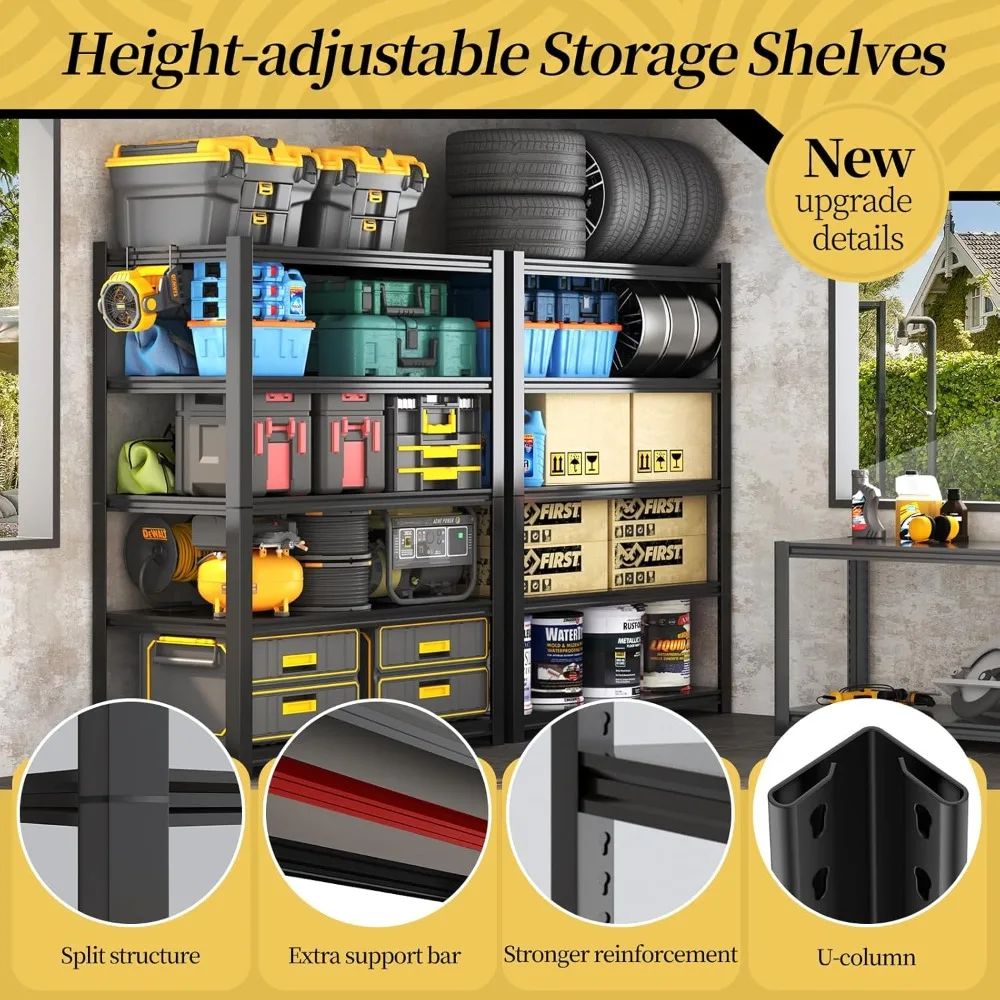 رفوف جراج شديدة التحمل مقاس 48 بوصة، أرفف تخزين 3000 رطل، رف تخزين قابل للتعديل من 5 طبقات، أرفف معدنية للمرآب/المستودع