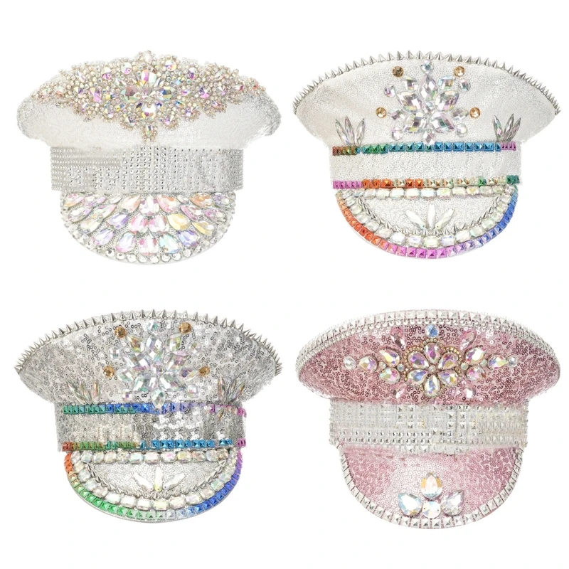 

Bejeweled Hat Glinting Crystal Heavy Pearls Captain Hat for Bachelorette Party