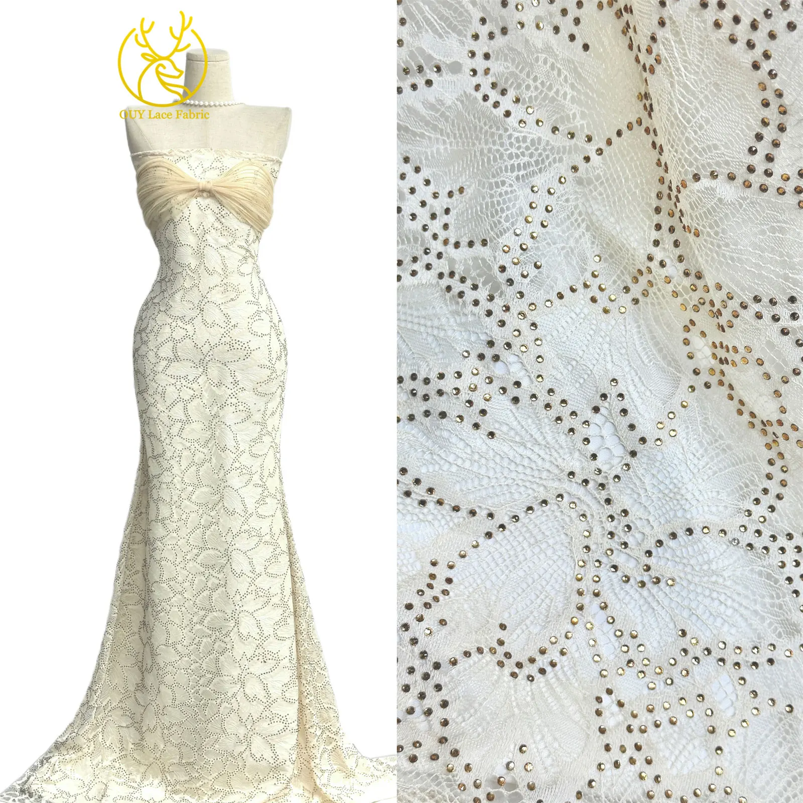 Nigerianischer Glasdiamant-Tüll-Spitzenstoff, französische Pailletten-Spitze, afrikanischer Spitzenstoff für Partykleid, Hochzeitskleid, 5 Yards – Detail 4