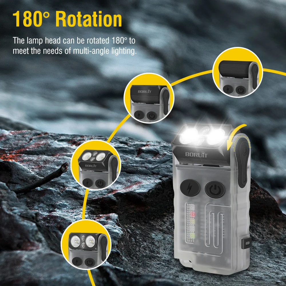 BORUiT V20 Fluorescence Buzzer EDC LED Keychain Flashlight Head Swivels Type-C Rechargeable Work Light Torch with Magnet Camping Lantern view 3