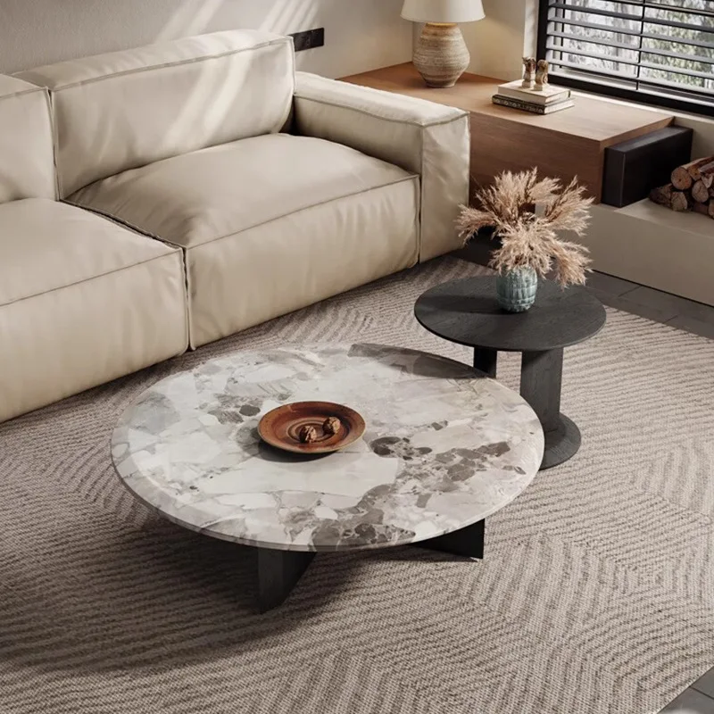 

Italian minimalist marble coffee table combination designer high-end art round tea table
